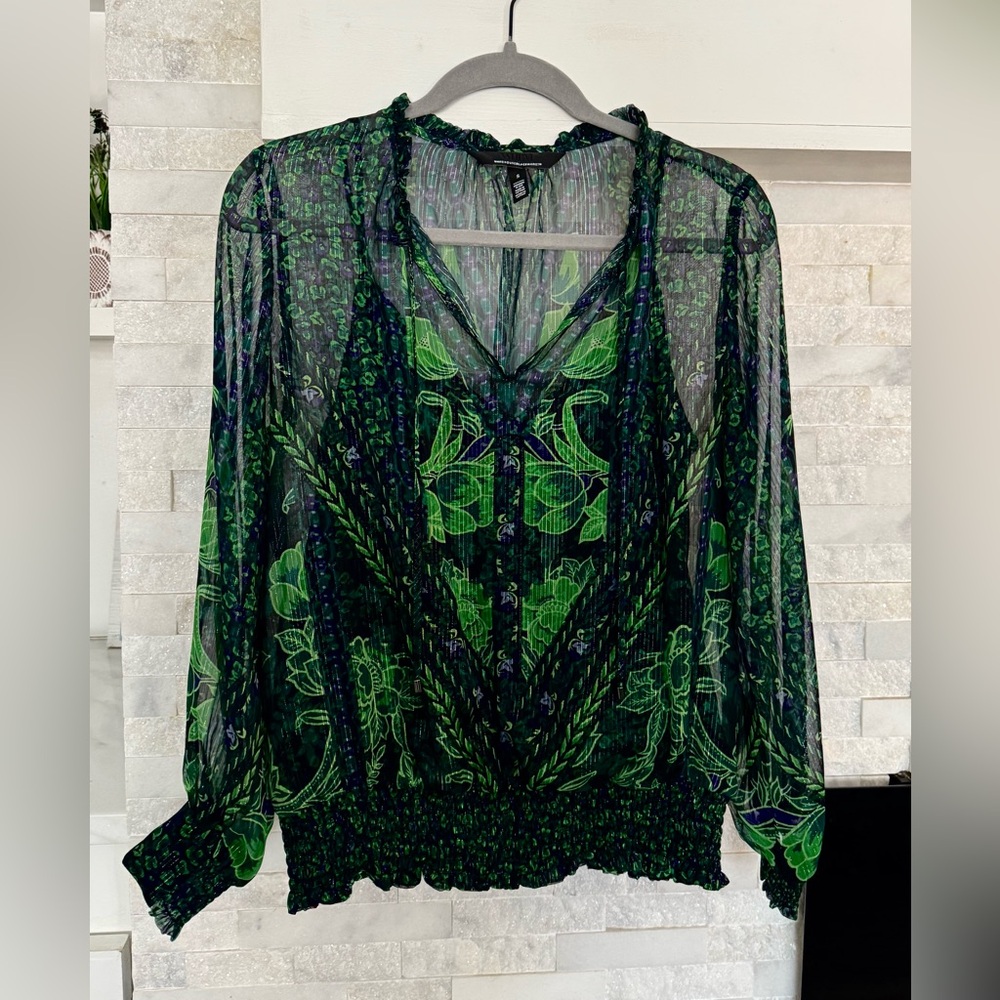 White House Black Market Green and Black Blouse